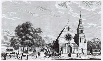 Den katolsk-apostolske kirke på Gyldenløvesgade i København, som den så ud i 1871 (fra Illustreret Tidende).